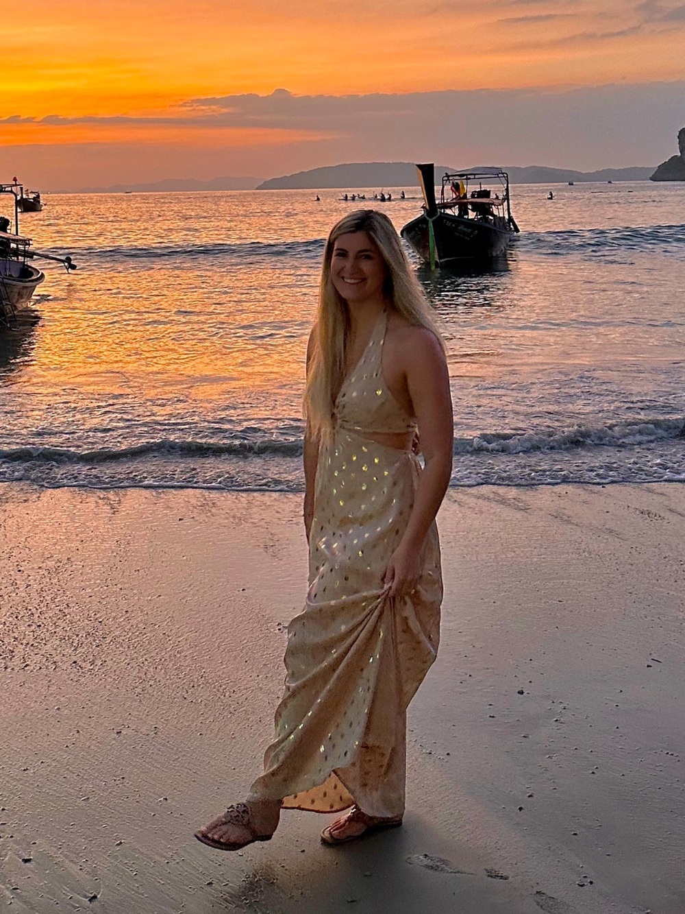 Lulu’s Gold Cutout Halter Maxi Dress